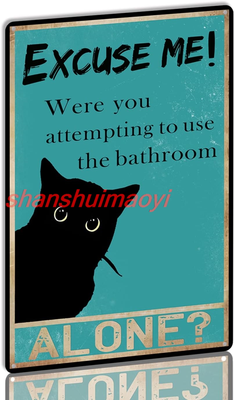 Home Alone Bathroom - Placa Decorativa para Banheiro com Gato