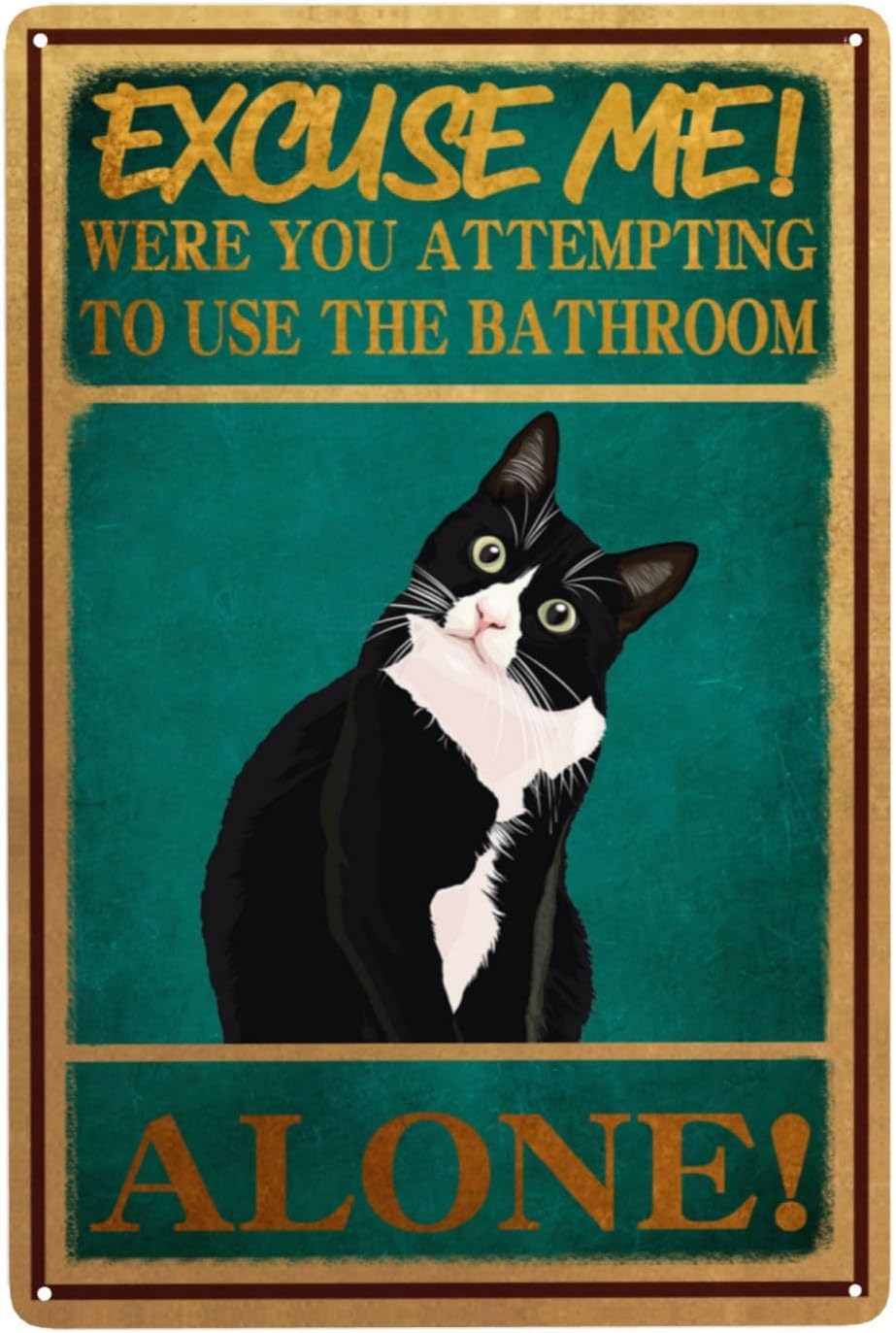 Home Alone Bathroom - Placa de Metal Retrô Gato Smoking
