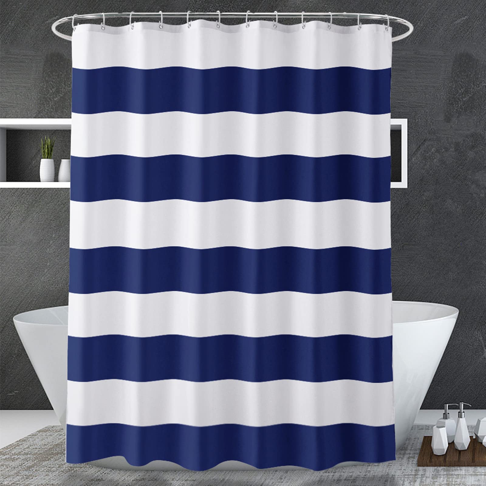 Shower Curtain Liner - Cortina de chuveiro azul marinho listras