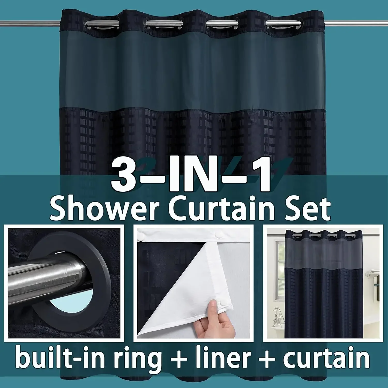 1PC Cortina de Chuveiro com Pa - Shower Curtain Liner avaliação e preço